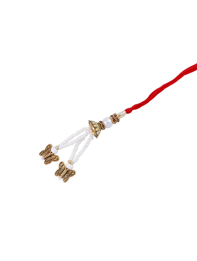 set of 2 thread rakhi with roli chawal and greeting card - 17909883 - Zoom Image - 4