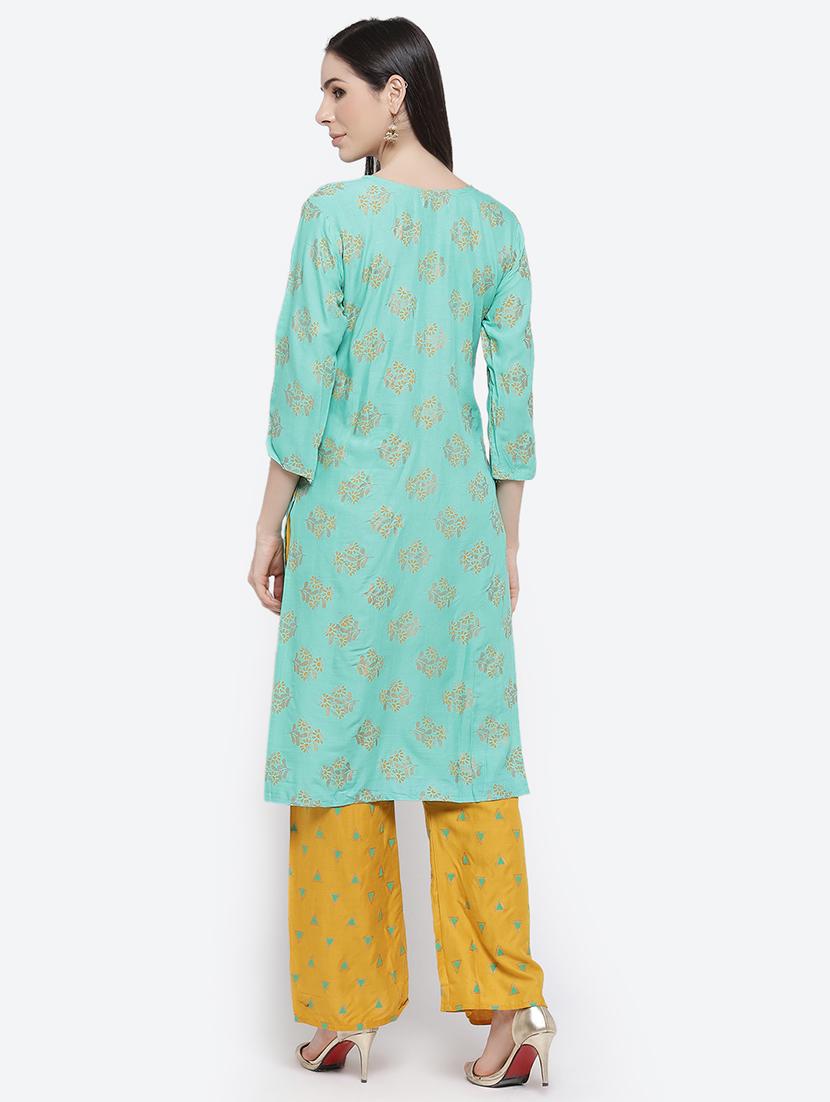 foil print kurta palazzo set - 17910948 - Zoom Image - 2