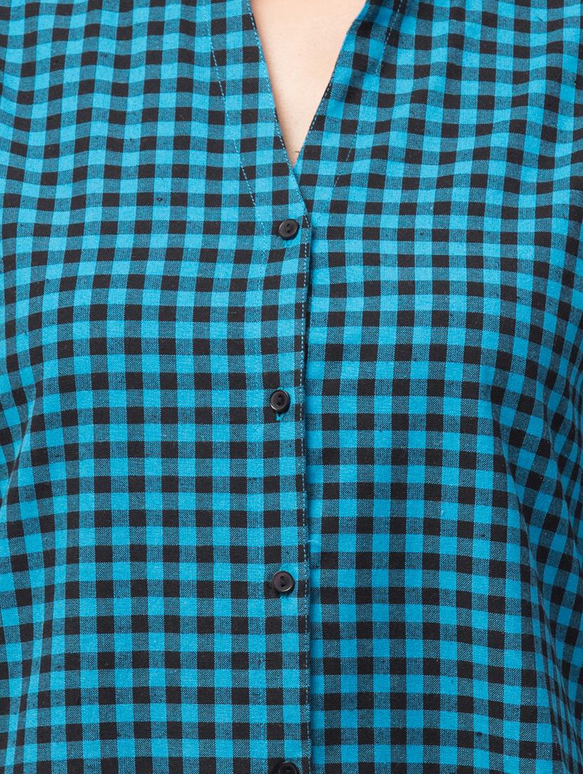 mandarin neck checkered shirt top - 17928805 - Standard Image - 4