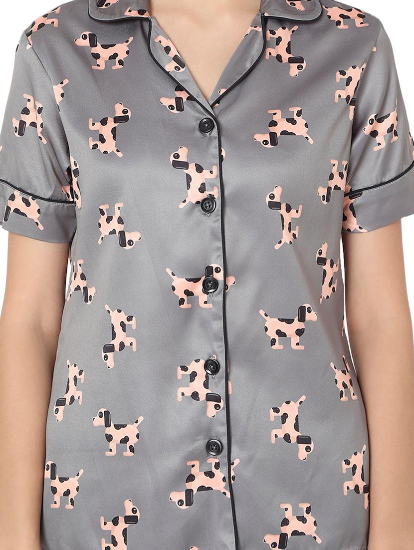 shirt collar printed nightwear pajama set - 17948270 - Standard Image - 3
