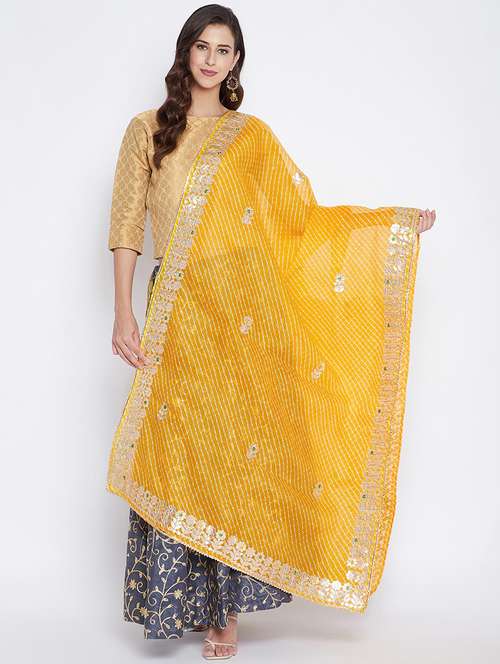 yellow cotton blend dupatta - 17965580 - Very Small Image - 1