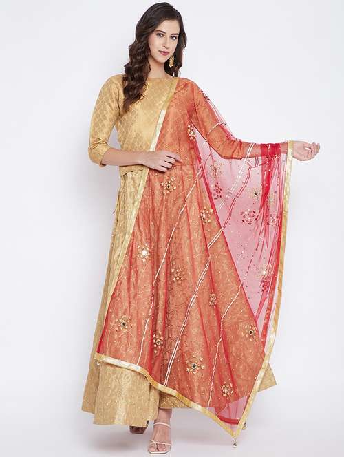 red embroidered dupatta - 17965650 - Very Small Image - 1