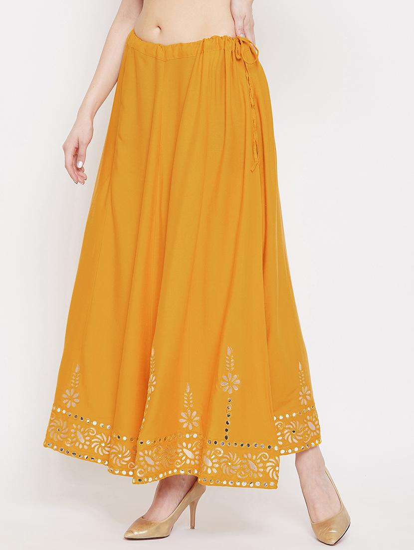 mustard rayon flared skirt - 17969485 - Zoom Image - 2