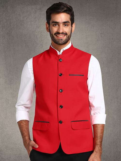 red solid nehru jacket - 17976474 - Very Small Image - 1