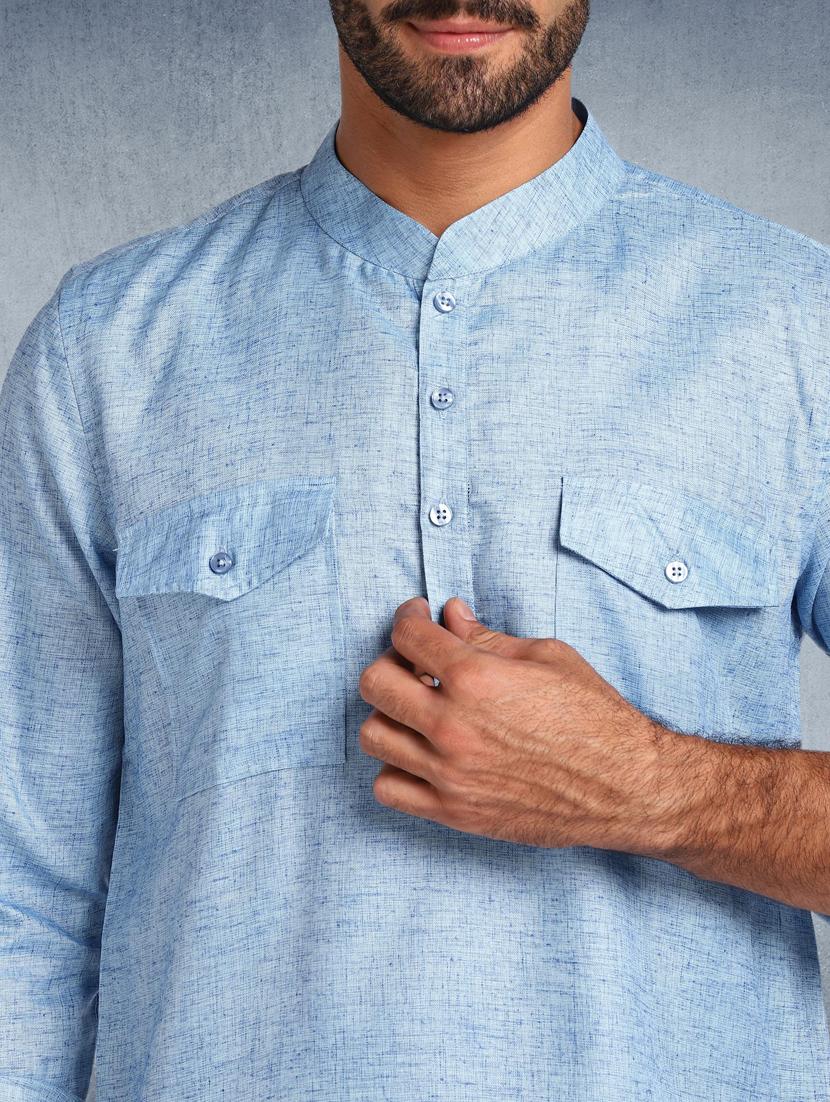 light blue solid short kurta - 17976667 - Zoom Image - 4