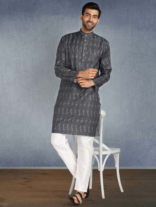 grey printed kurta pyjama ethnic wear set - 17976723 - Very Small Image - 1