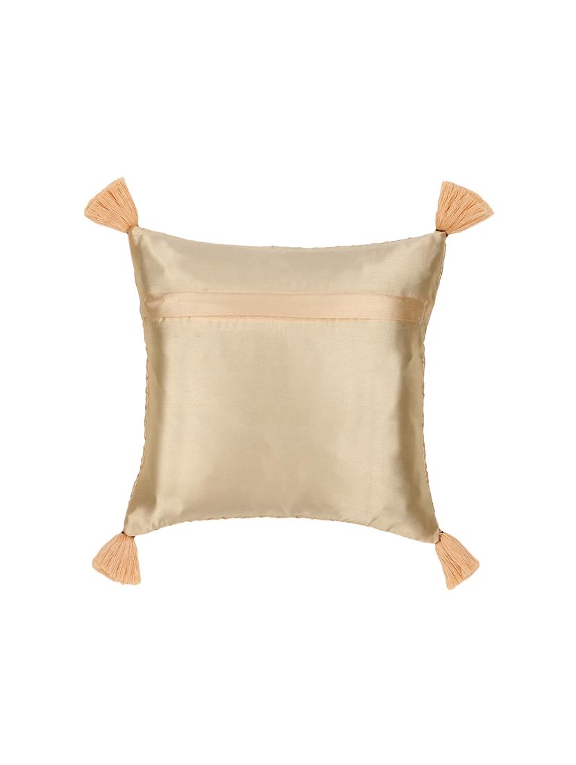 mezposh rasta beige polyester quilted checked tasselled cushion cover (12"x12") - 17977771 - Zoom Image - 2