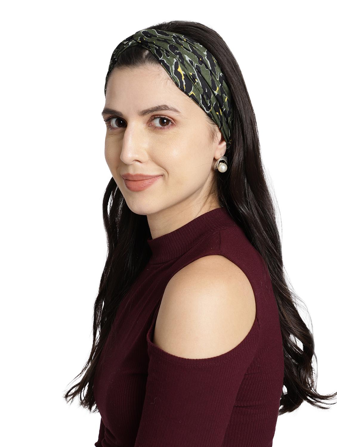 printed viscose green headband and scrunchy combo pack - 17987256 - Standard Image - 4