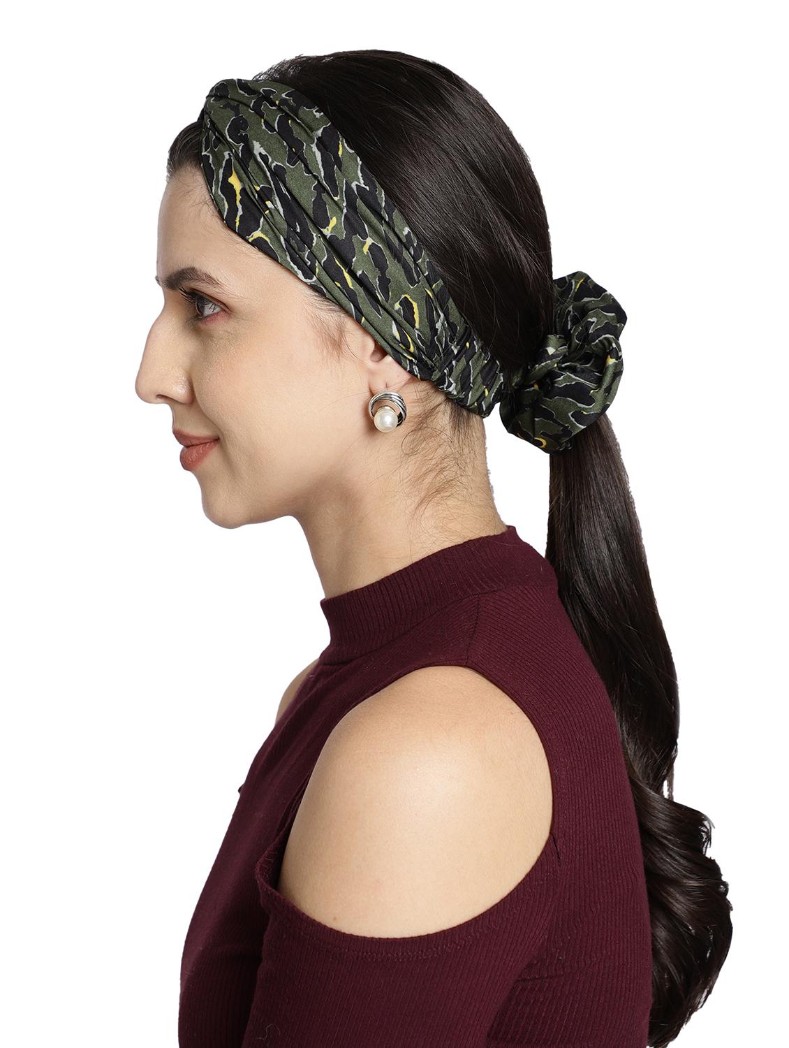 printed viscose green headband and scrunchy combo pack - 17987256 - Zoom Image - 5