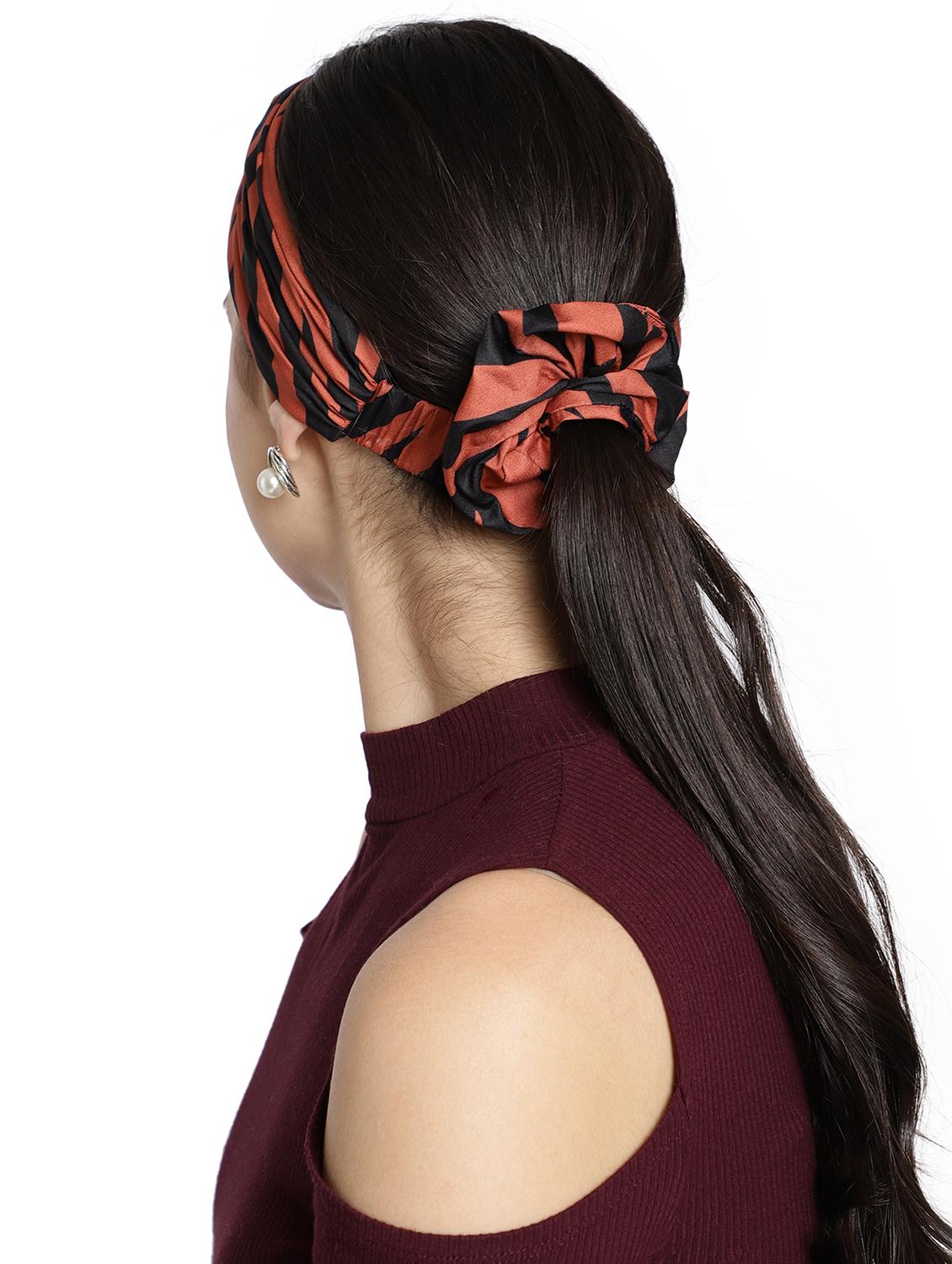 coral printed viscose headband and scrunchy combo pack - 17987265 - Zoom Image - 5