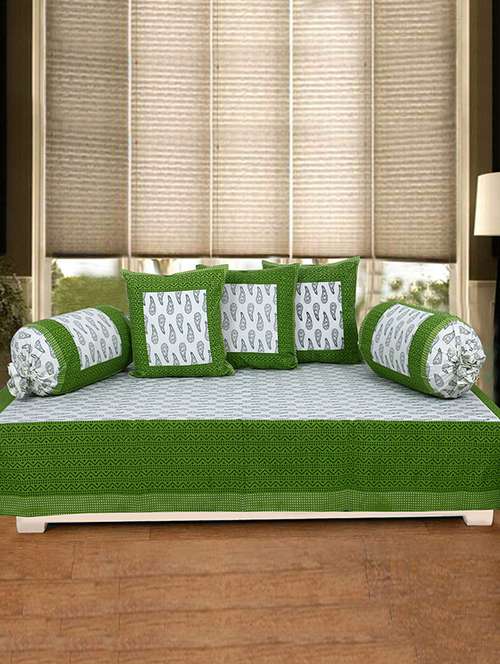 texstylers 200 tc pure cotton jaipuri printed traditional set of 6 pcs's single bed diwan set - 18005394 - Very Small Image - 1
