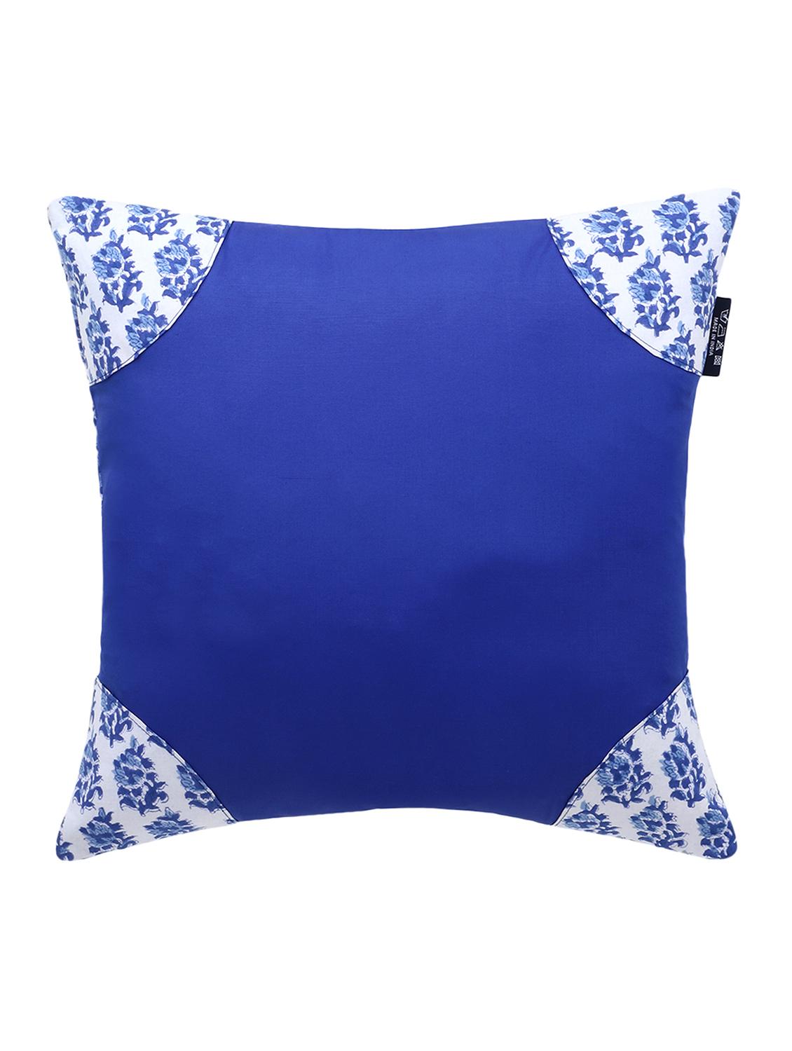 mezposh artsy blue and white cotton block print traditional floral cushion cover (16x16 inch) set of 5 - 18007154 - Zoom Image - 4