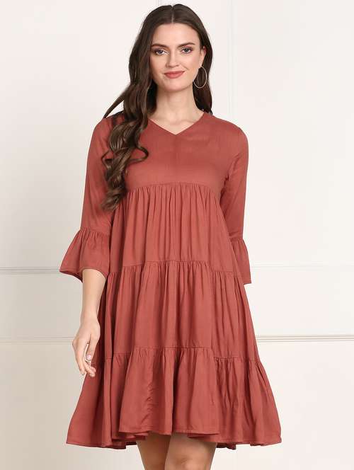 women's tiered dress solid dress - 18010944 - Very Small Image - 1