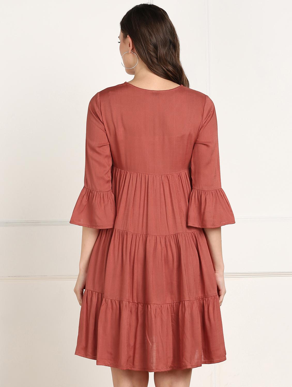 women's tiered dress solid dress - 18010944 - Standard Image - 2