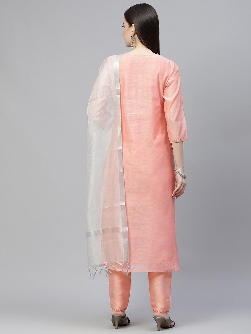 peach chanderi suit set - 18018907 - Standard Image - 2