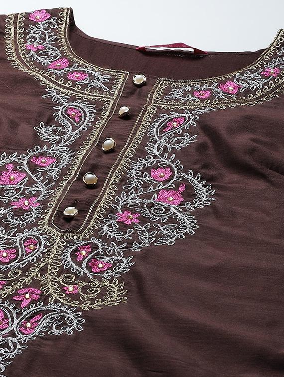 brown chanderi suit set - 18018908 - Zoom Image - 3