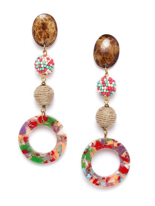 multicolored beaded & resin print geometric drop earring - 18026817 - Very Small Image - 1