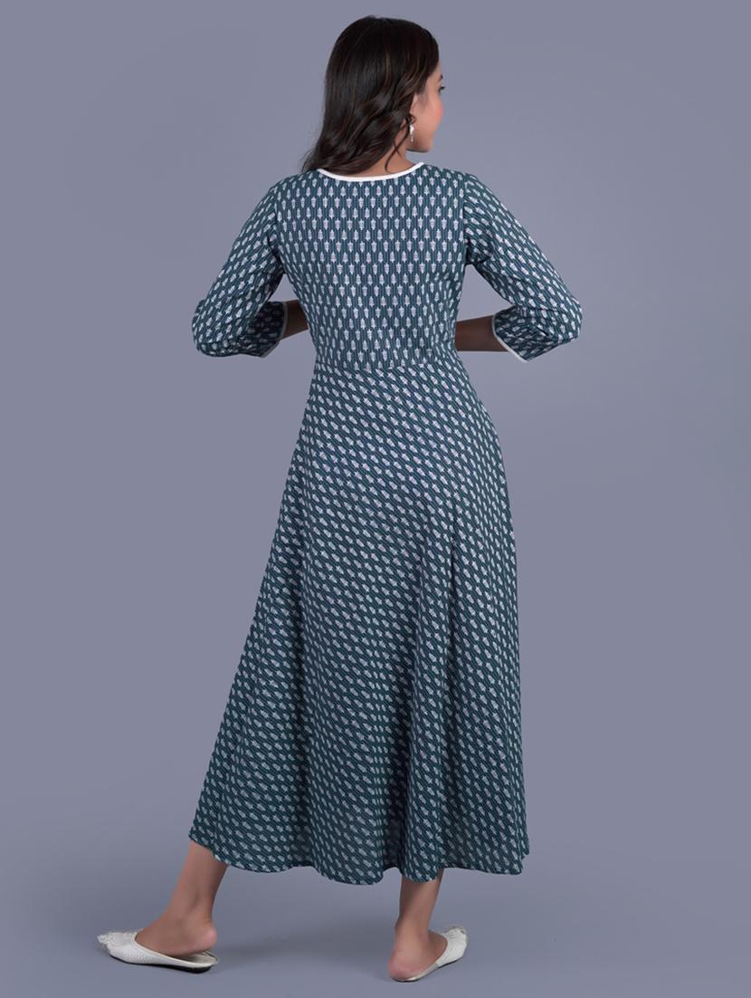 blue cotton aline ethnic dress - 18041155 - Zoom Image - 3