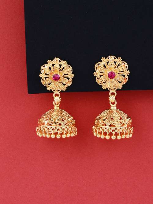traditional gold plated jhumka earring  - 18051120 - Very Small Image - 1