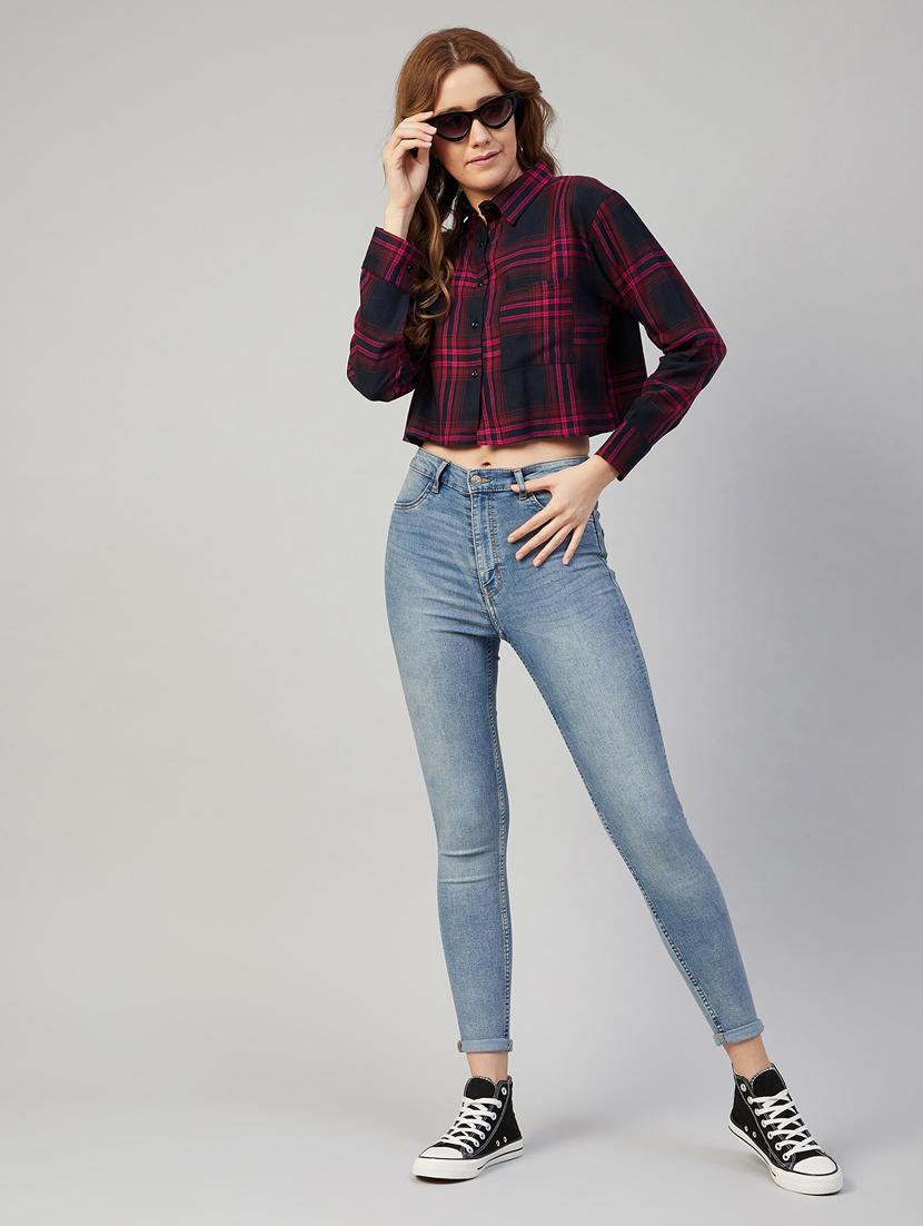 long sleeved checkered crop shirt - 18052464 - Zoom Image - 4