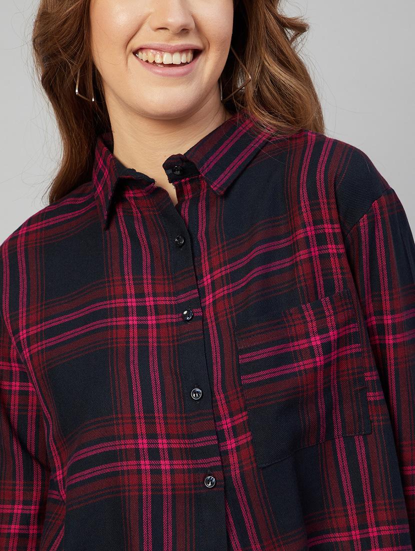 long sleeved checkered crop shirt - 18052464 - Standard Image - 5