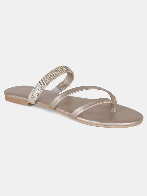 gold pu slip on sandals - 18083713 - Very Small Image - 1