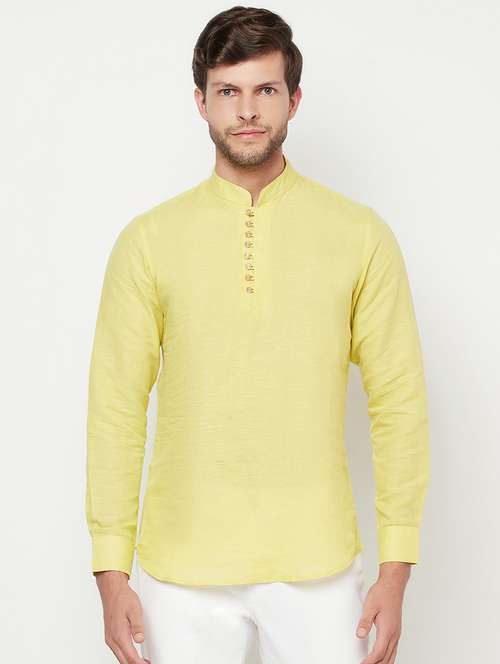 yellow solid short kurta - 18107429 - Very Small Image - 1