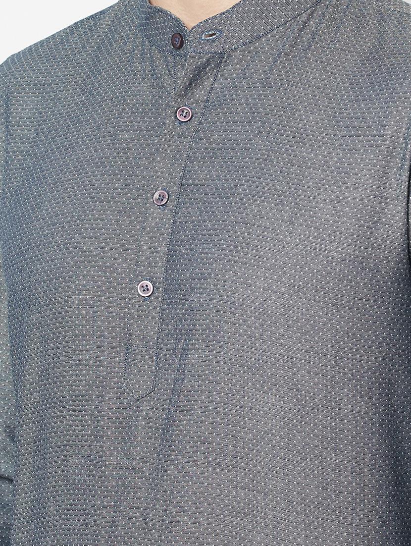 grey self design short kurta - 18107446 - Zoom Image - 4