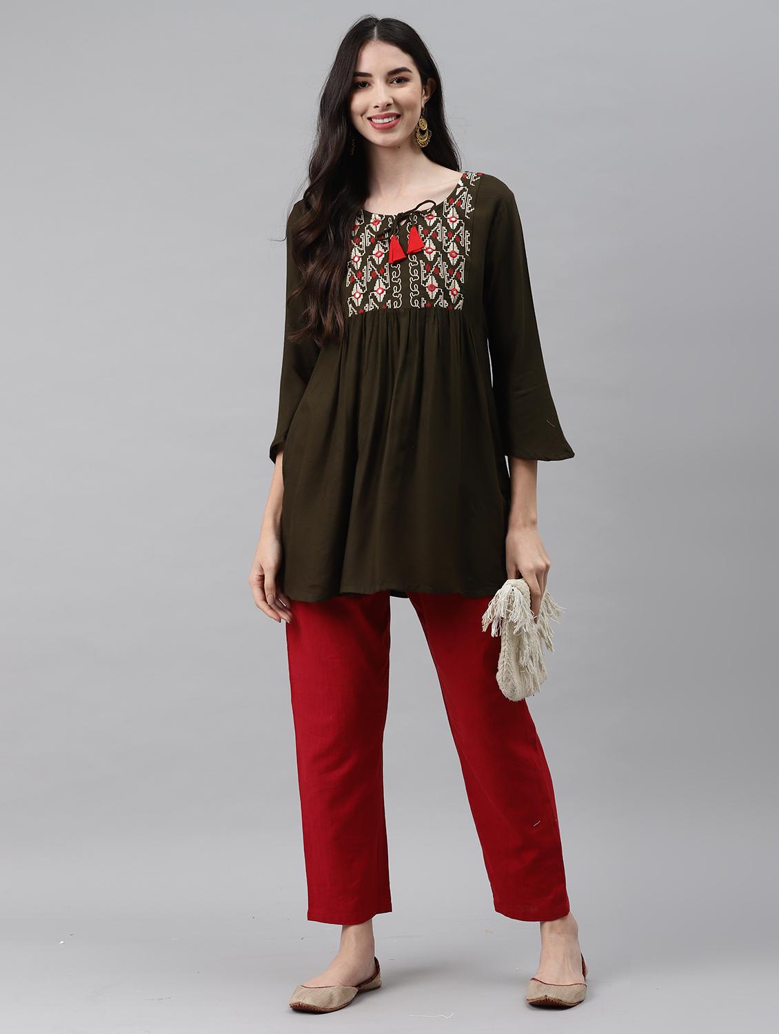 embroidered a-line kurti - 18141212 - Standard Image - 3
