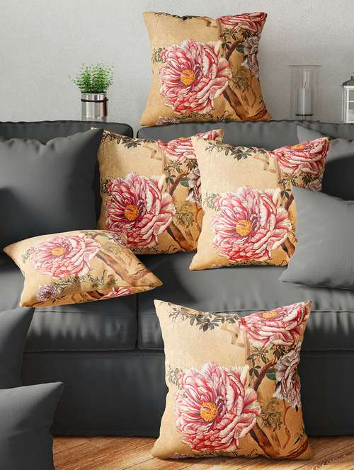 bianca soft-touch digitally printed cushion cover [hidden zipper on side] -5pc 16 x16 set (ruyal) ruyal-beige/pink - 18160261 - Very Small Image - 1