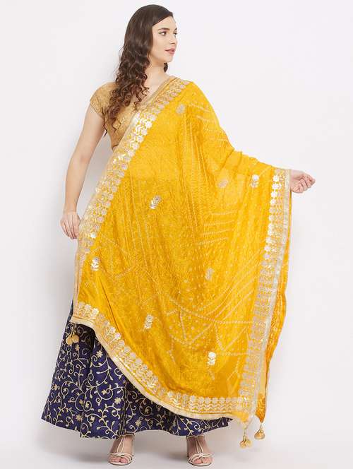 yellow silk blend dupatta - 18163464 - Very Small Image - 1