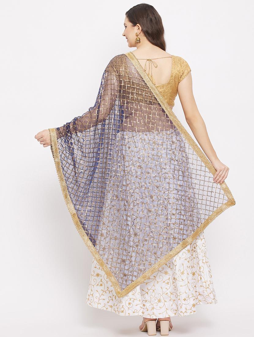 navy blue embroidered dupatta - 18163488 - Zoom Image - 3