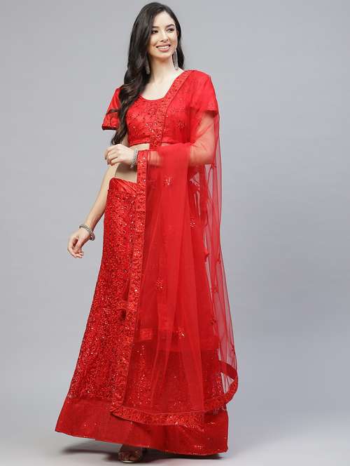 red net flared lehenga - 18164571 - Very Small Image - 1