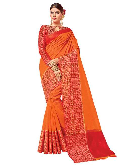 women's bordered orange colored saree with blouse - 18181479 - Very Small Image - 1