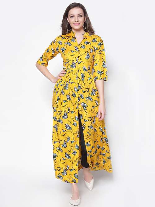 mandarin neck floral maxi tunic - 18181760 - Very Small Image - 1