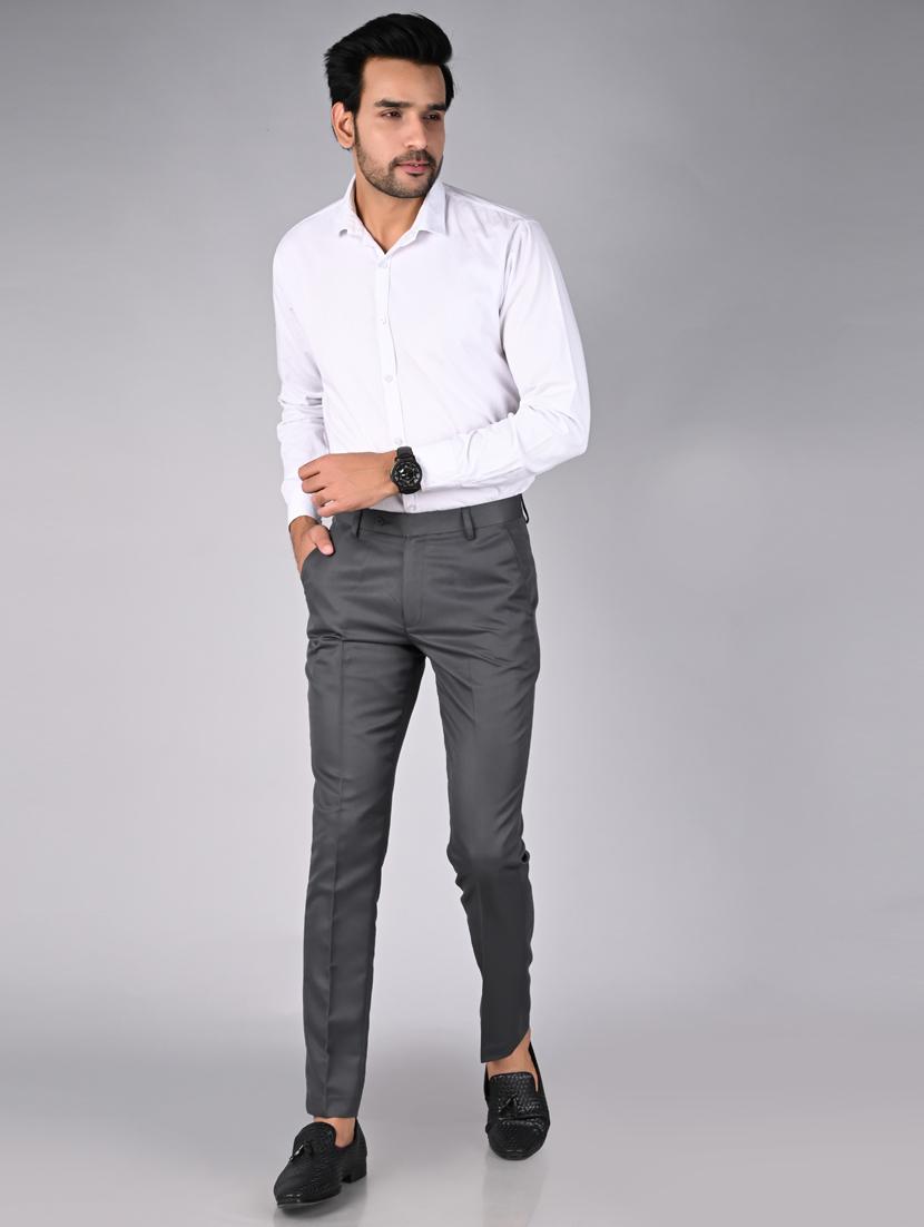 grey solid flat front trouser - 18182082 - Standard Image - 3