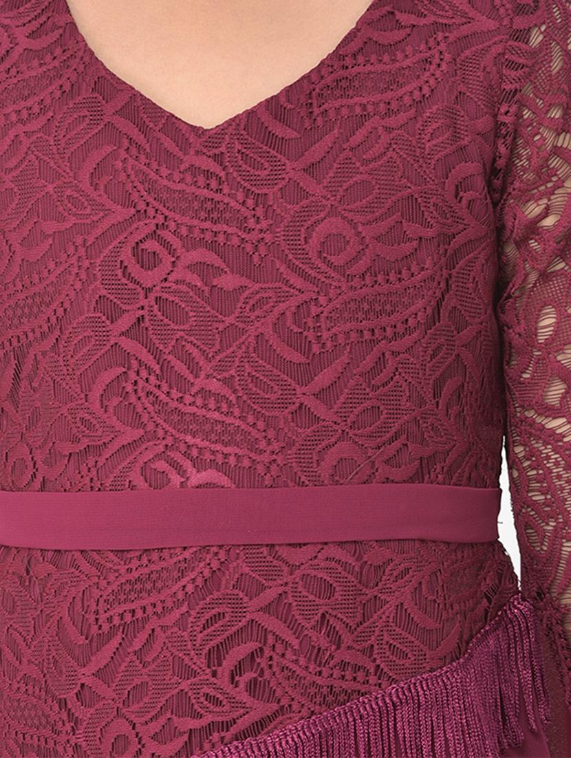 maroon self design party gown - 18182994 - Zoom Image - 3