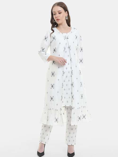 white chanderi kurta pant  set - 18200743 - Very Small Image - 1
