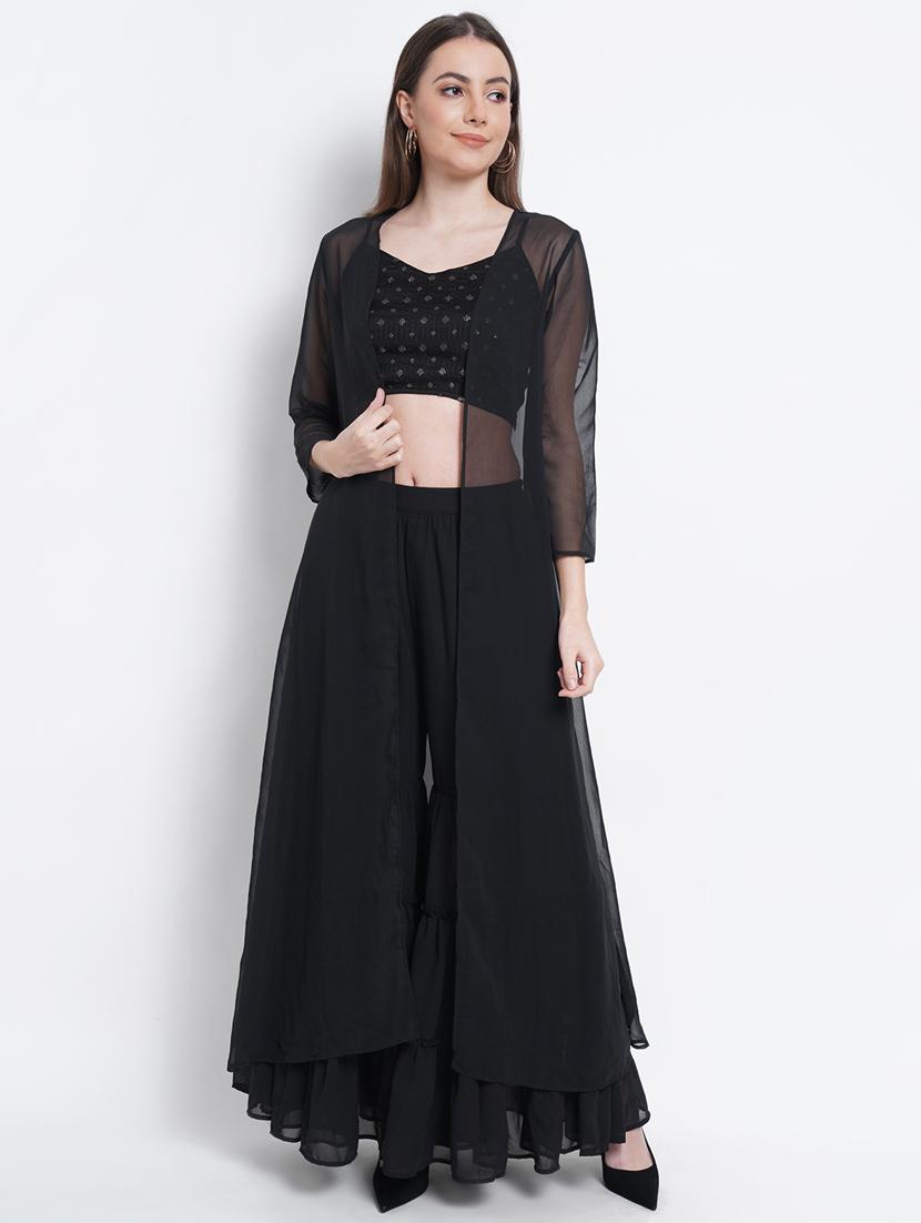 black kurta sharara fusion set - 18207959 - Zoom Image - 4