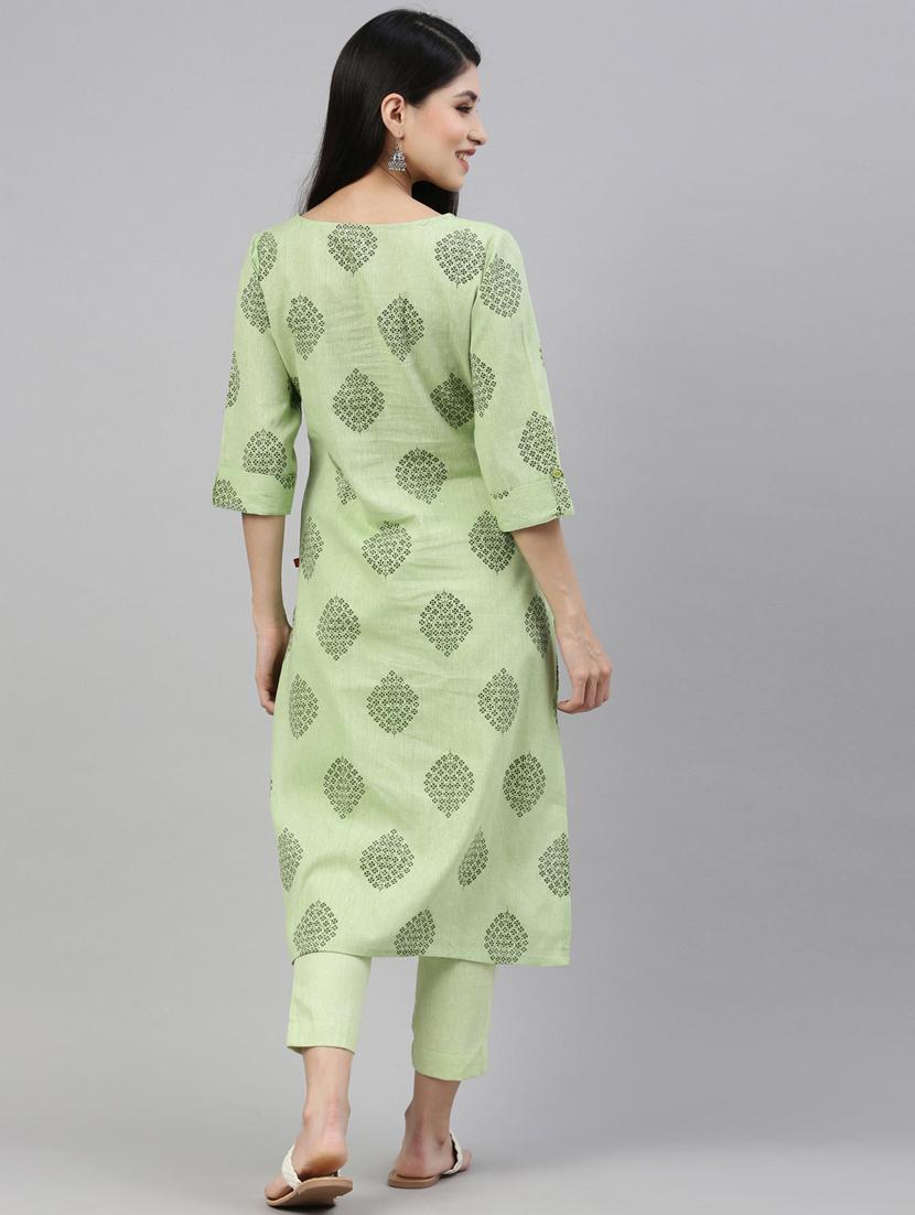green cotton kurta pant set - 18211143 - Zoom Image - 2