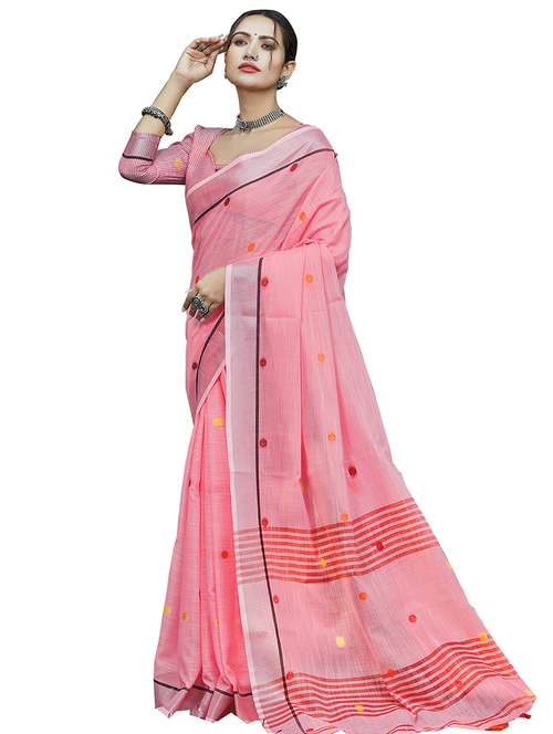 pink linen embroidered saree - 18216868 - Very Small Image - 1