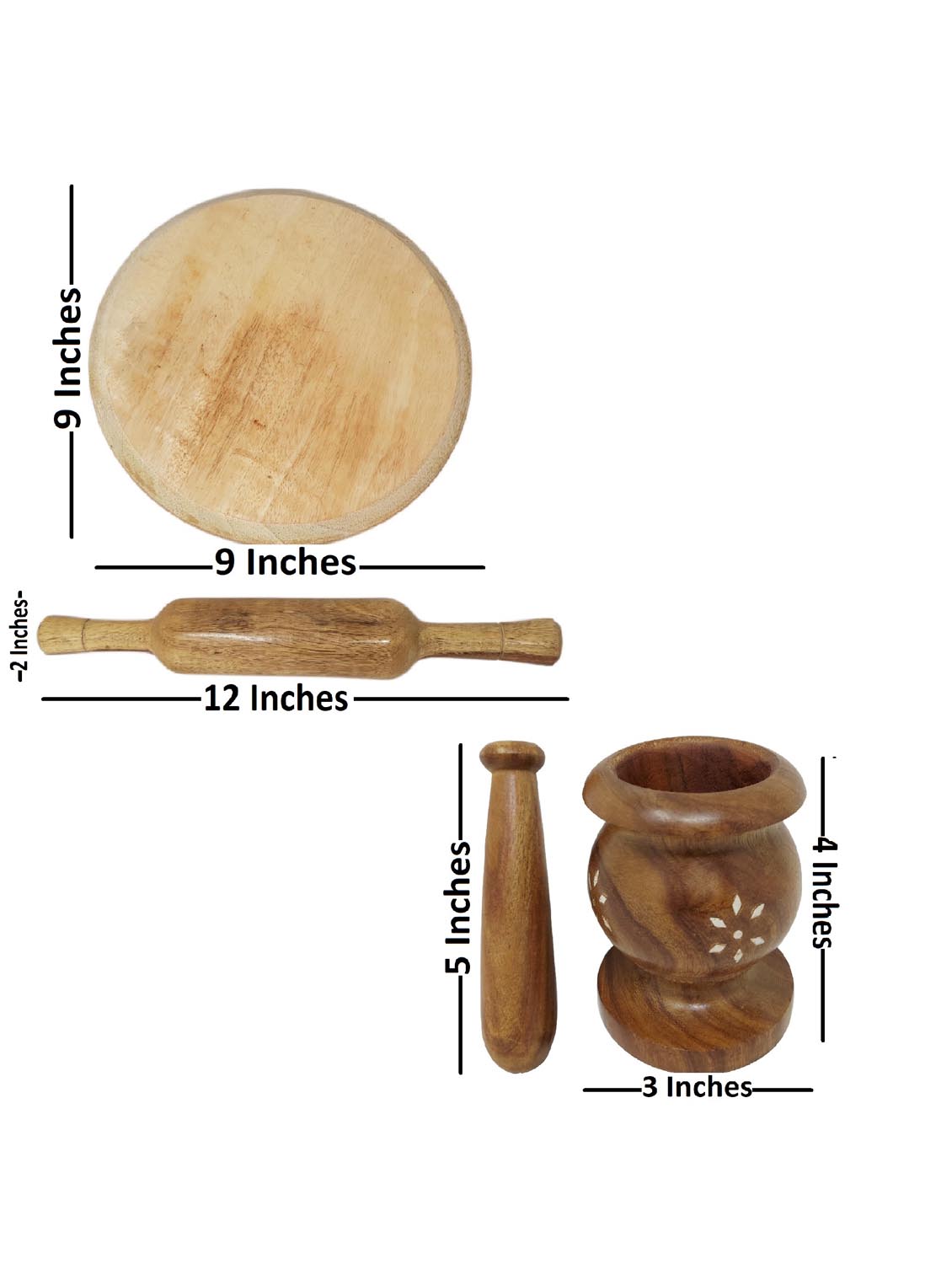 buzykart® wooden ladle set of 6 + 1chakla + 1belan + mortar & petle set - 18218982 - Zoom Image - 4