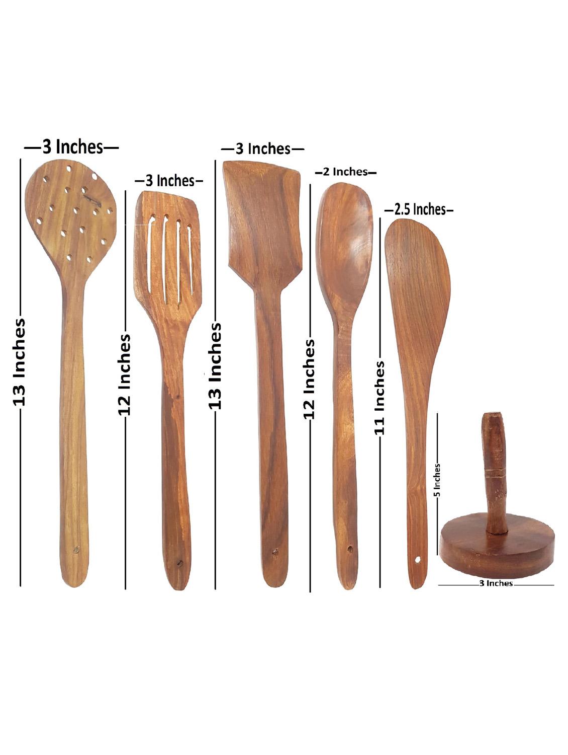 buzykart® wooden sheesham ladel set of 5 + 1 masher - 18218987 - Zoom Image - 3