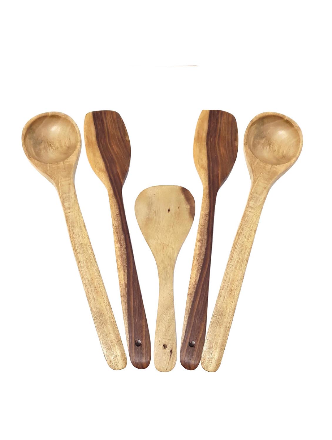 buzykart? antique wooden handmade 5 cooking spoon, 1 rolling pin, 1 chakla pack of 7 - 18219324 - Standard Image - 2