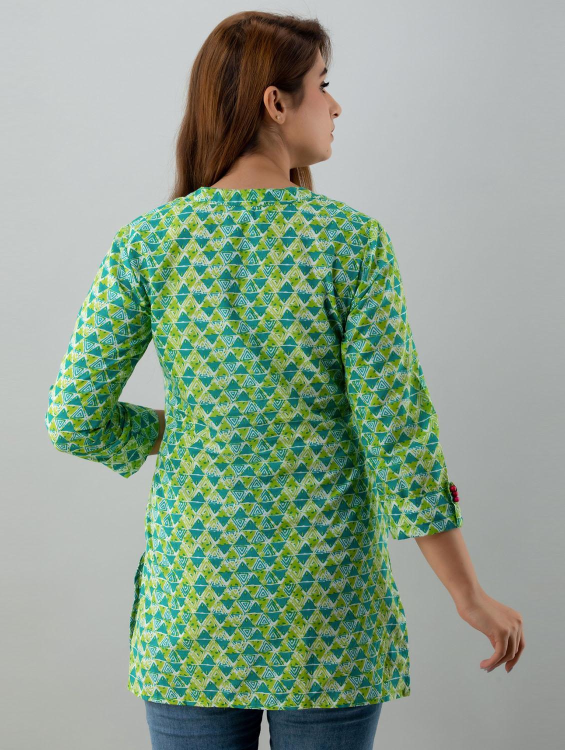 mandarin neck printed regular tunic - 18246437 - Zoom Image - 3