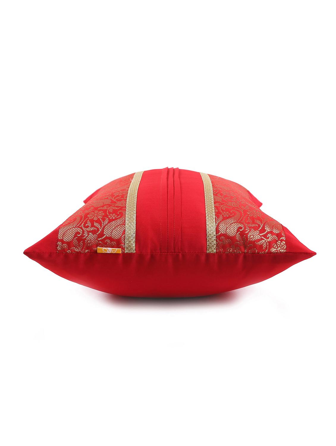set of 2 red foliage brocade cushion cover with pleats - 18249095 - Zoom Image - 10