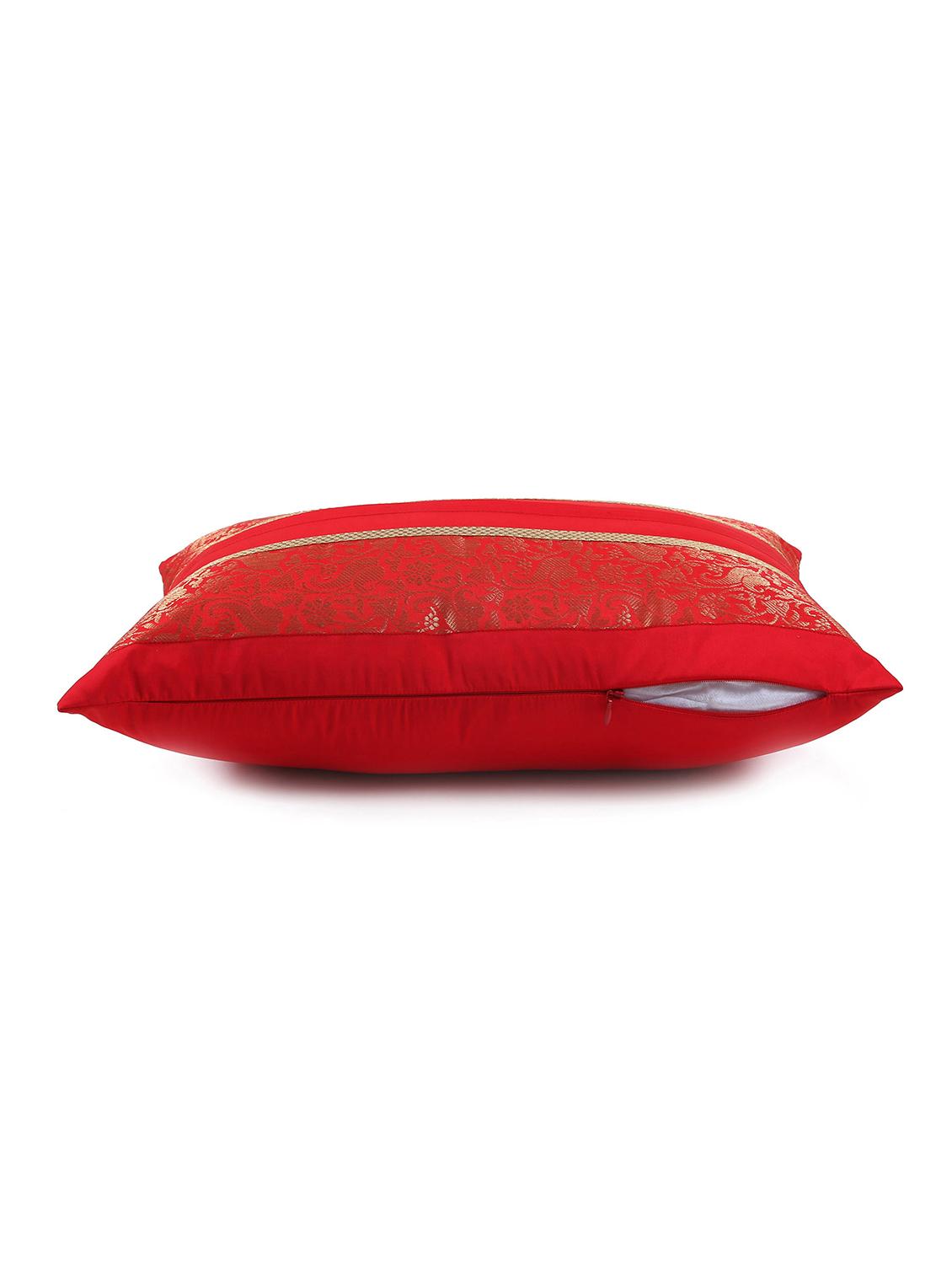 set of 2 red foliage brocade cushion cover with pleats - 18249095 - Standard Image - 2