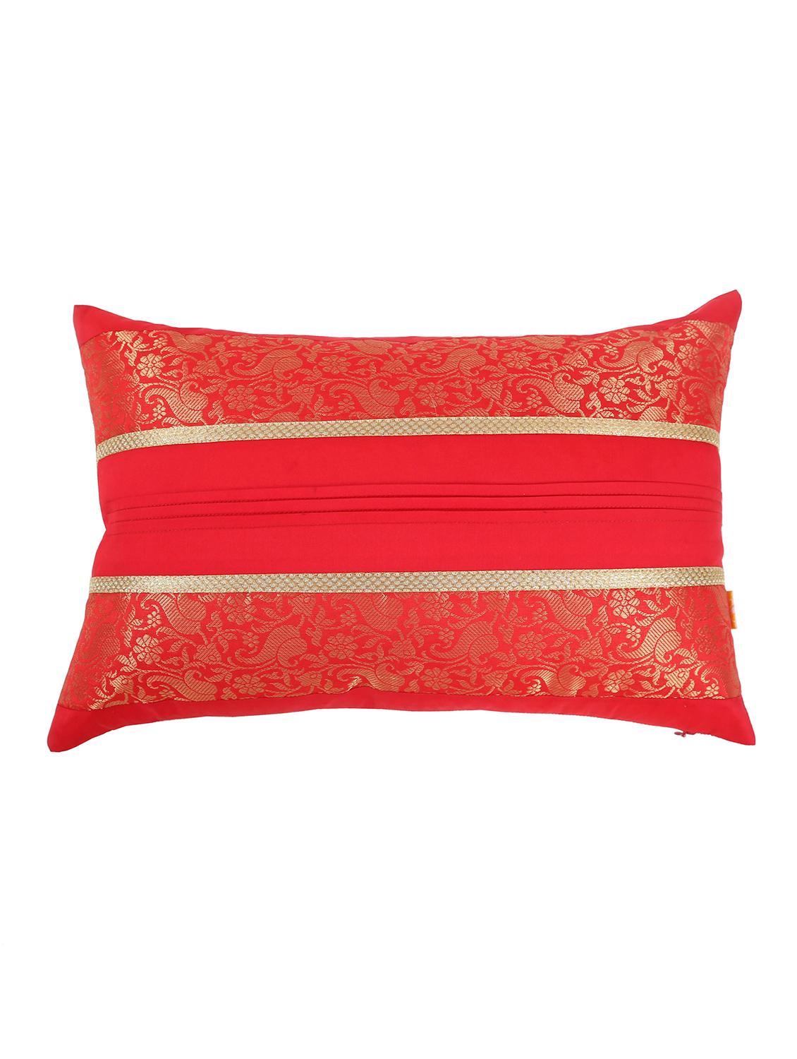 set of 2 red foliage brocade cushion cover with pleats - 18249095 - Zoom Image - 9