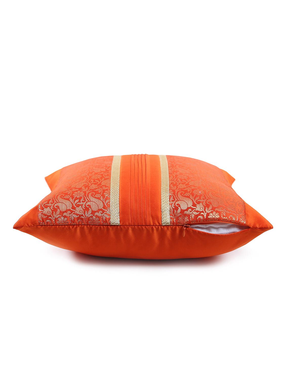 red foliage brocade cushion cover with pleats - 18249099 - Standard Image - 3