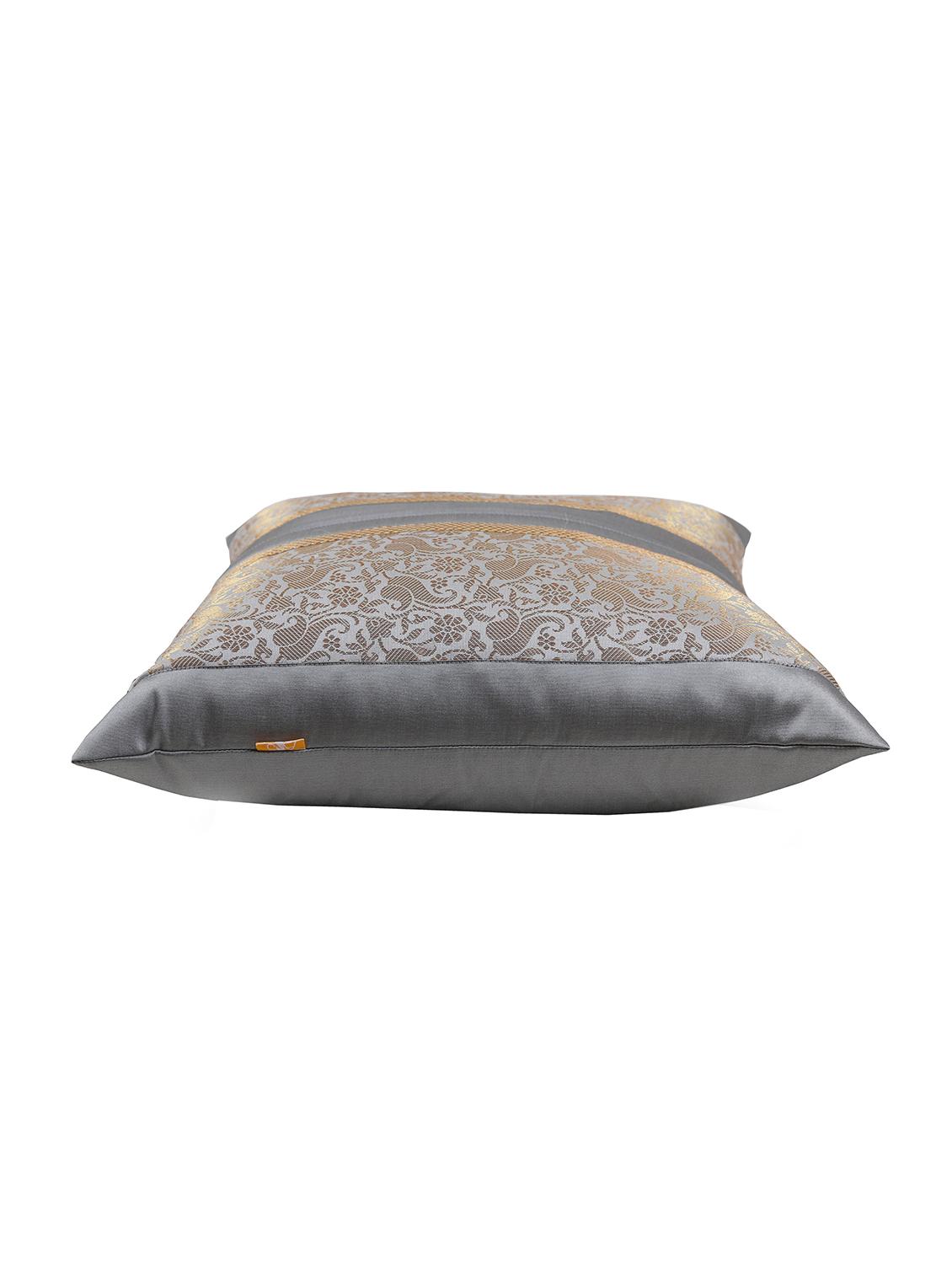 red foliage brocade cushion cover with pleats - 18249101 - Zoom Image - 4